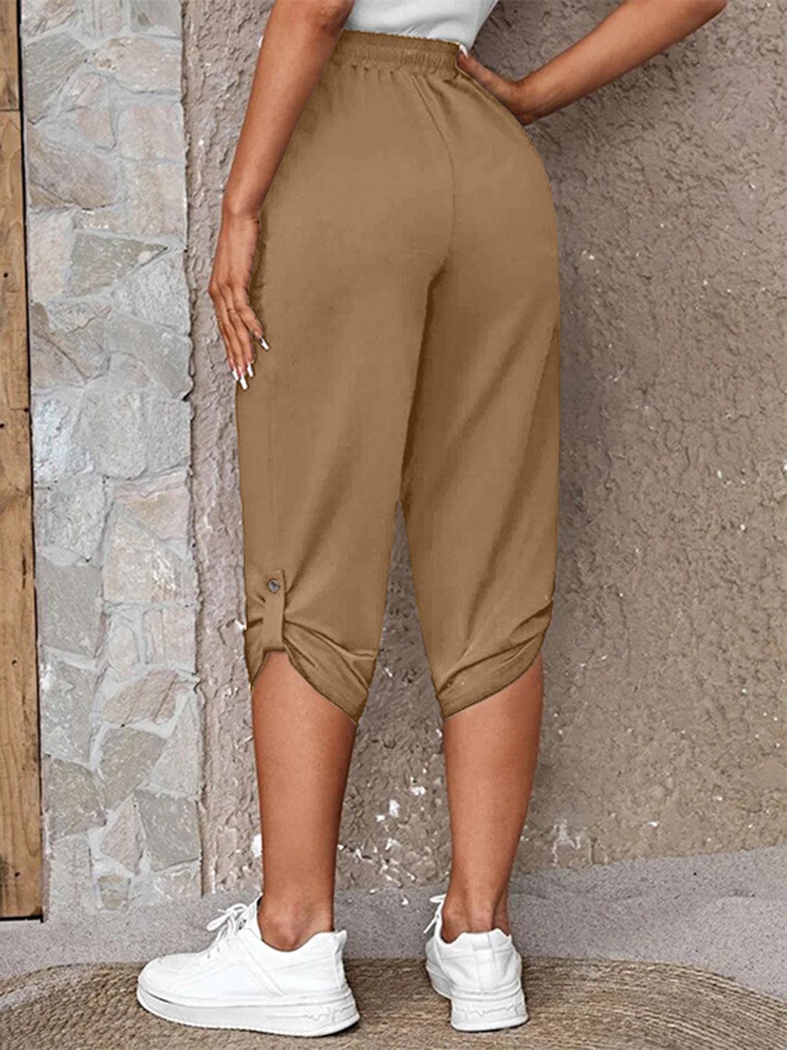 Full Size Roll-Tab Capris Pants Carauana Store