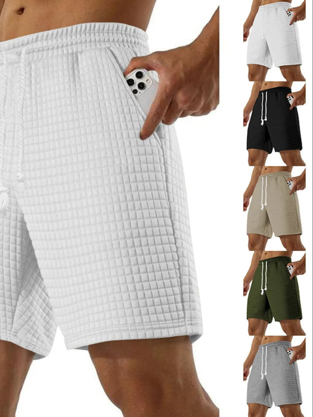 Men's Full Size Drawstring Textured Shorts Plus Size Carauana Store