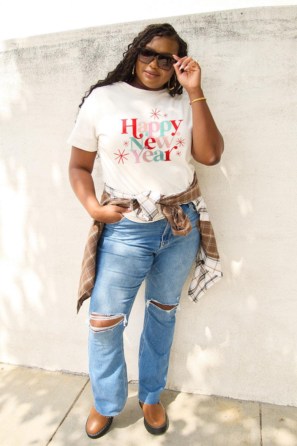 Simply Love Full Size HAPPY NEW YEAR Short Sleeve T-Shirt Carauana Store