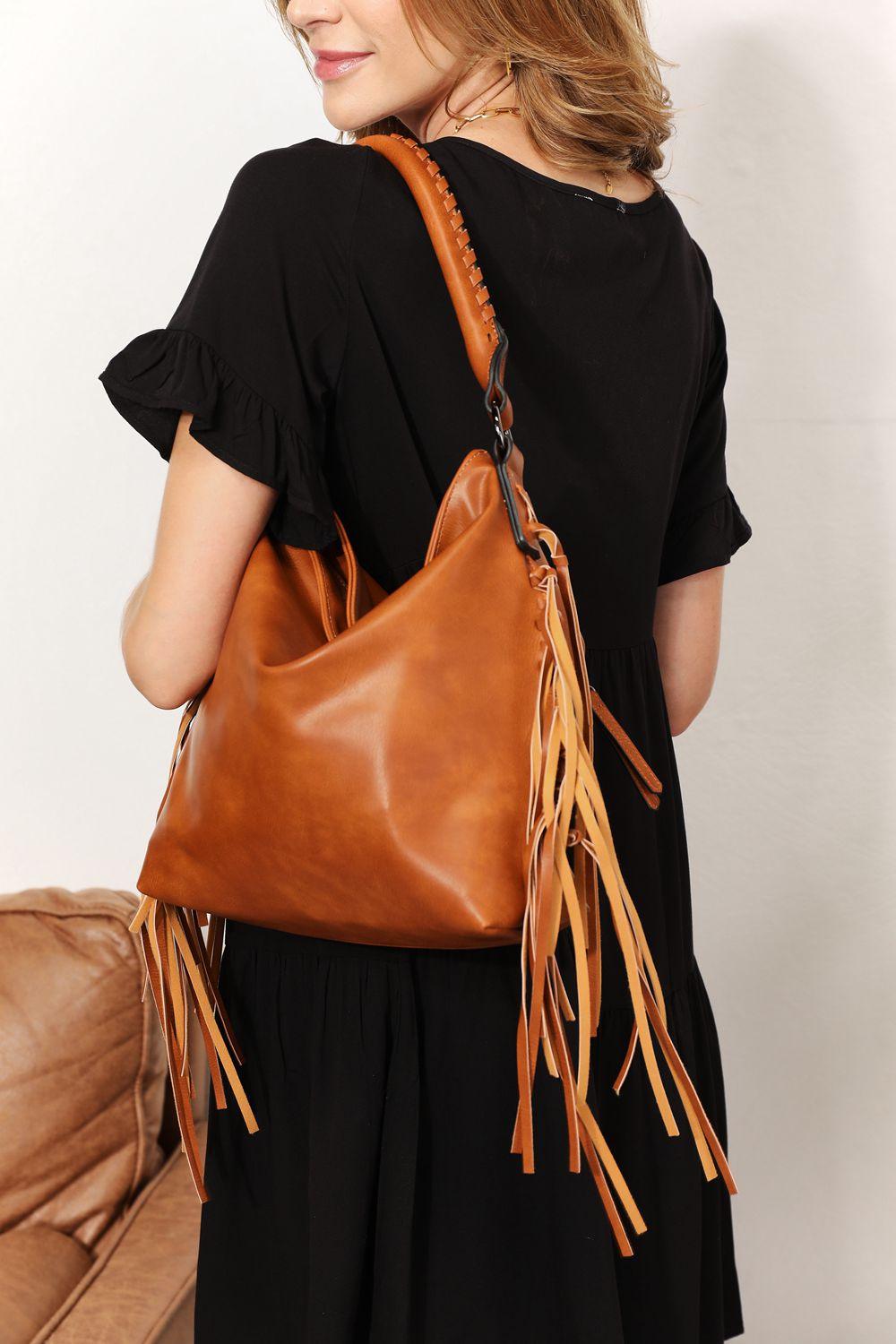 SHOMICO PU Leather Fringe Detail Shoulder Bag Carauana Store
