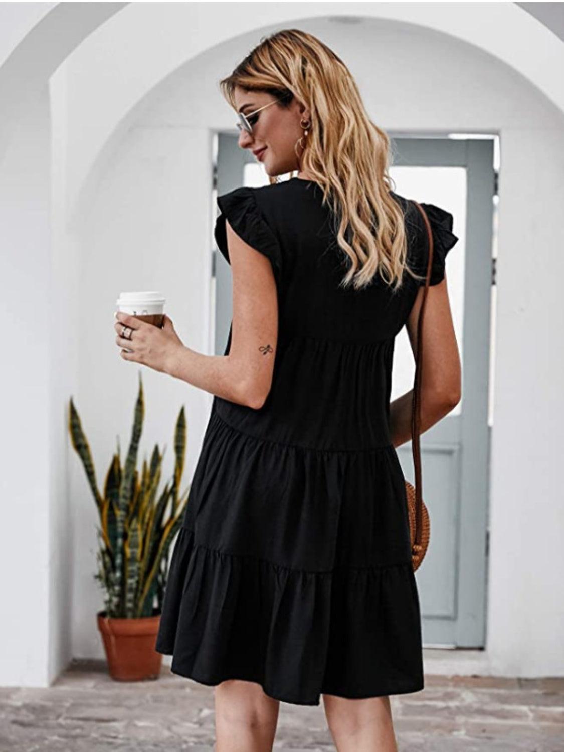 Ruffled Round Neck Cap Sleeve Mini Dress Carauana Store