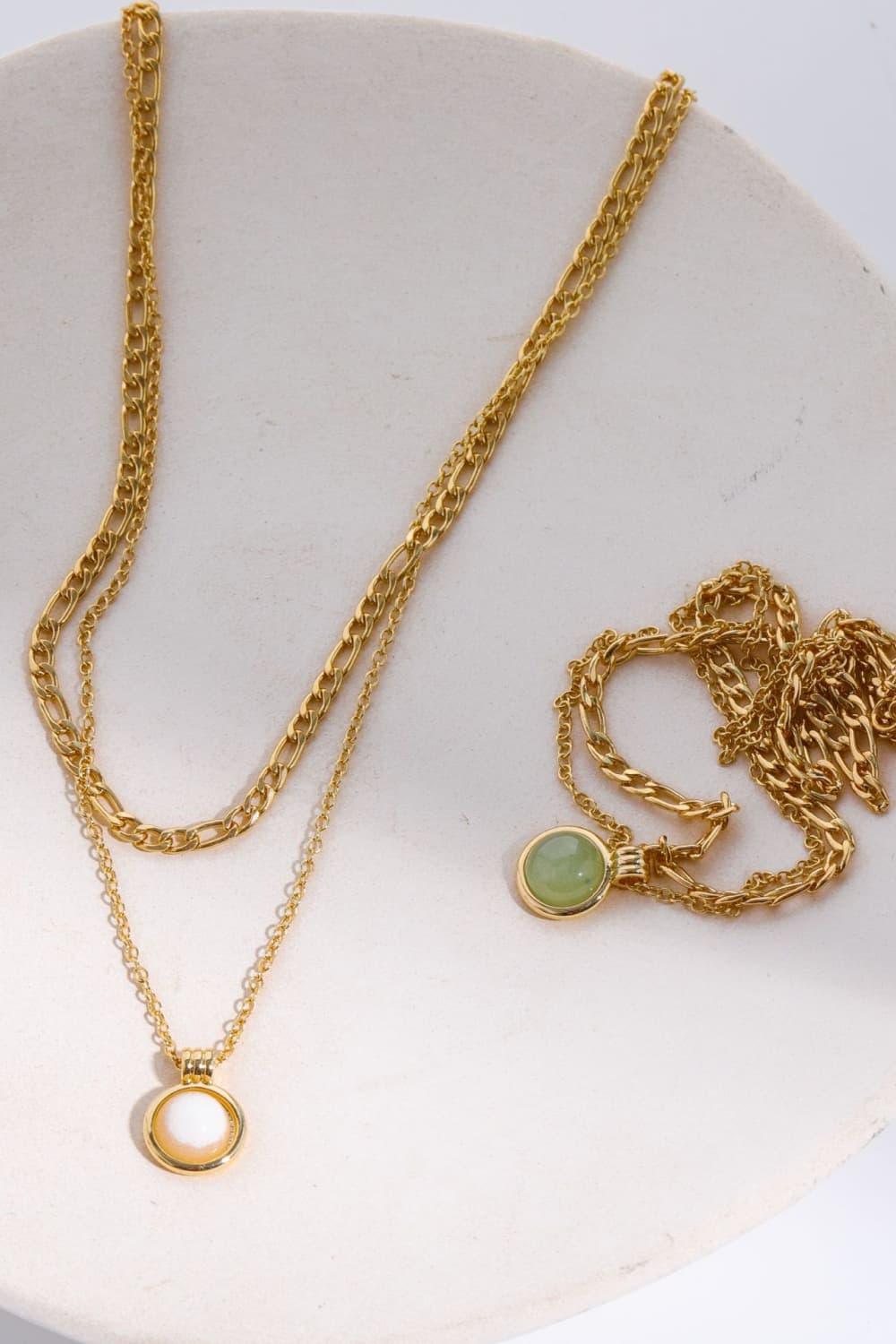 Copper 14K Gold-Plated Round Shape Aventurine Pendant Necklace Carauana Store