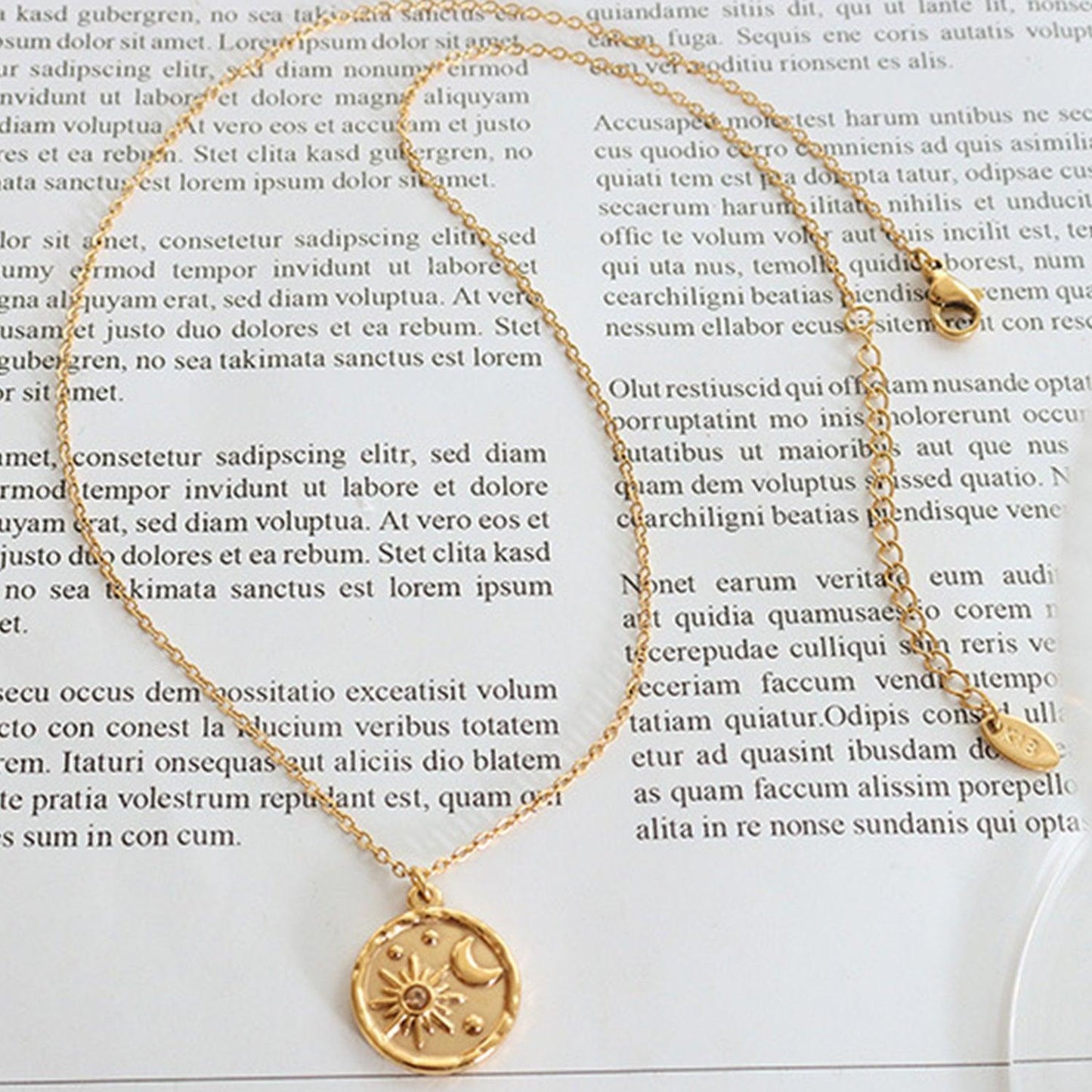 Zircon Titanium Steel Coin Shape Necklace Carauana Store