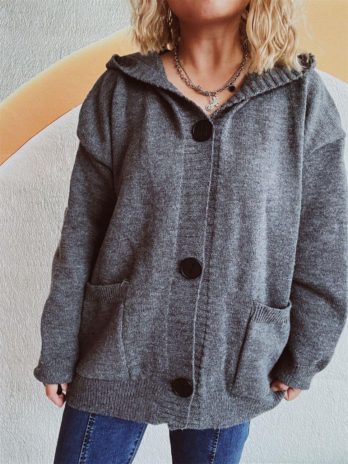 Dropped Shoulder Long Sleeve Hooded Cardigan Carauana Store