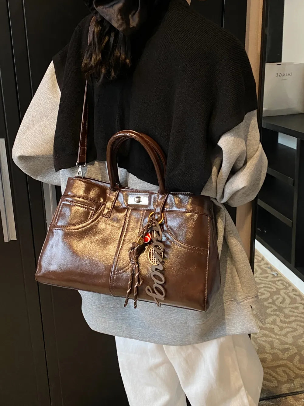 PU Leather Handbag with Pendant Carauana Store