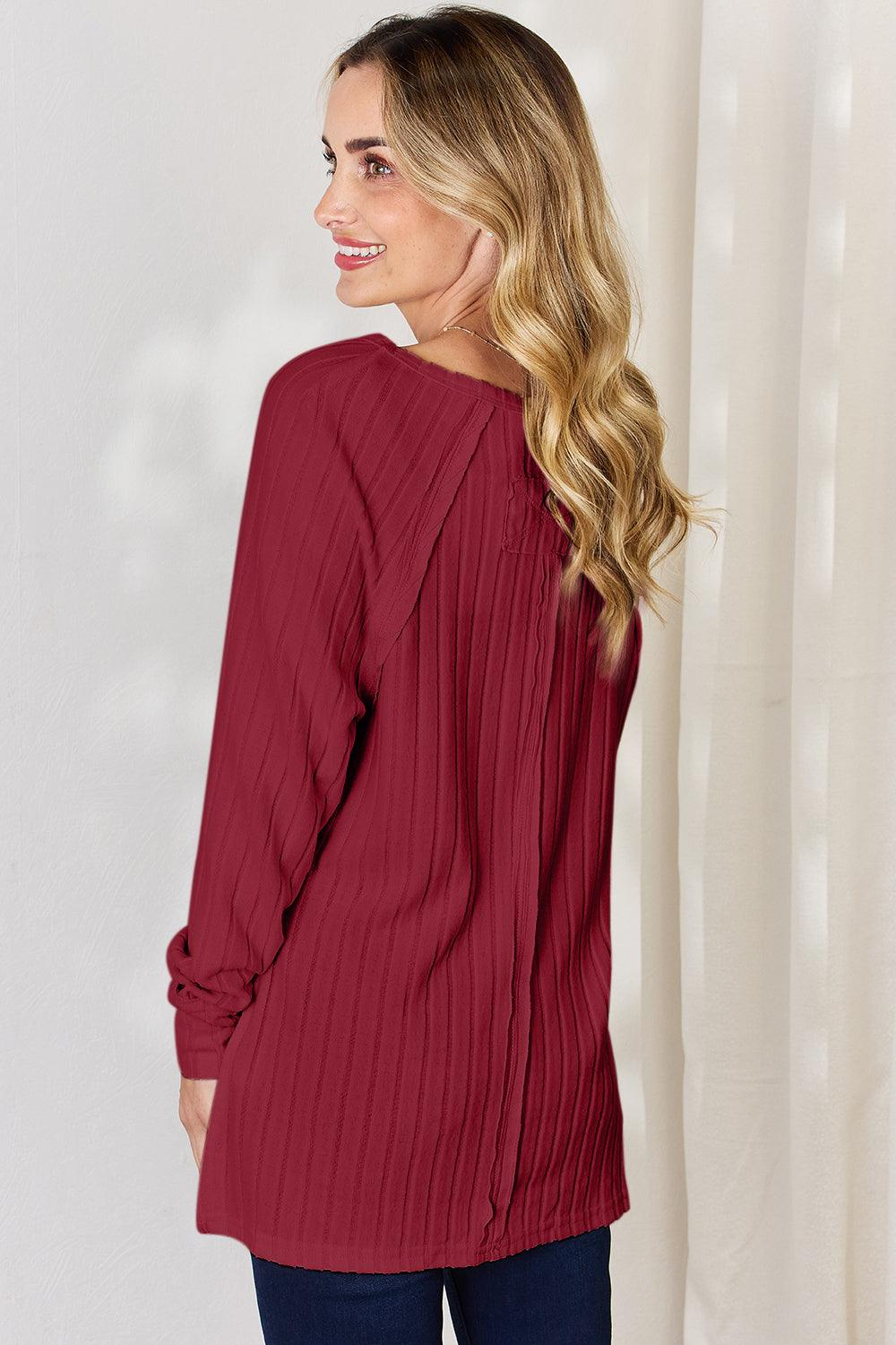 Basic Bae Full Size Ribbed Round Neck Slit T-Shirt Carauana Store