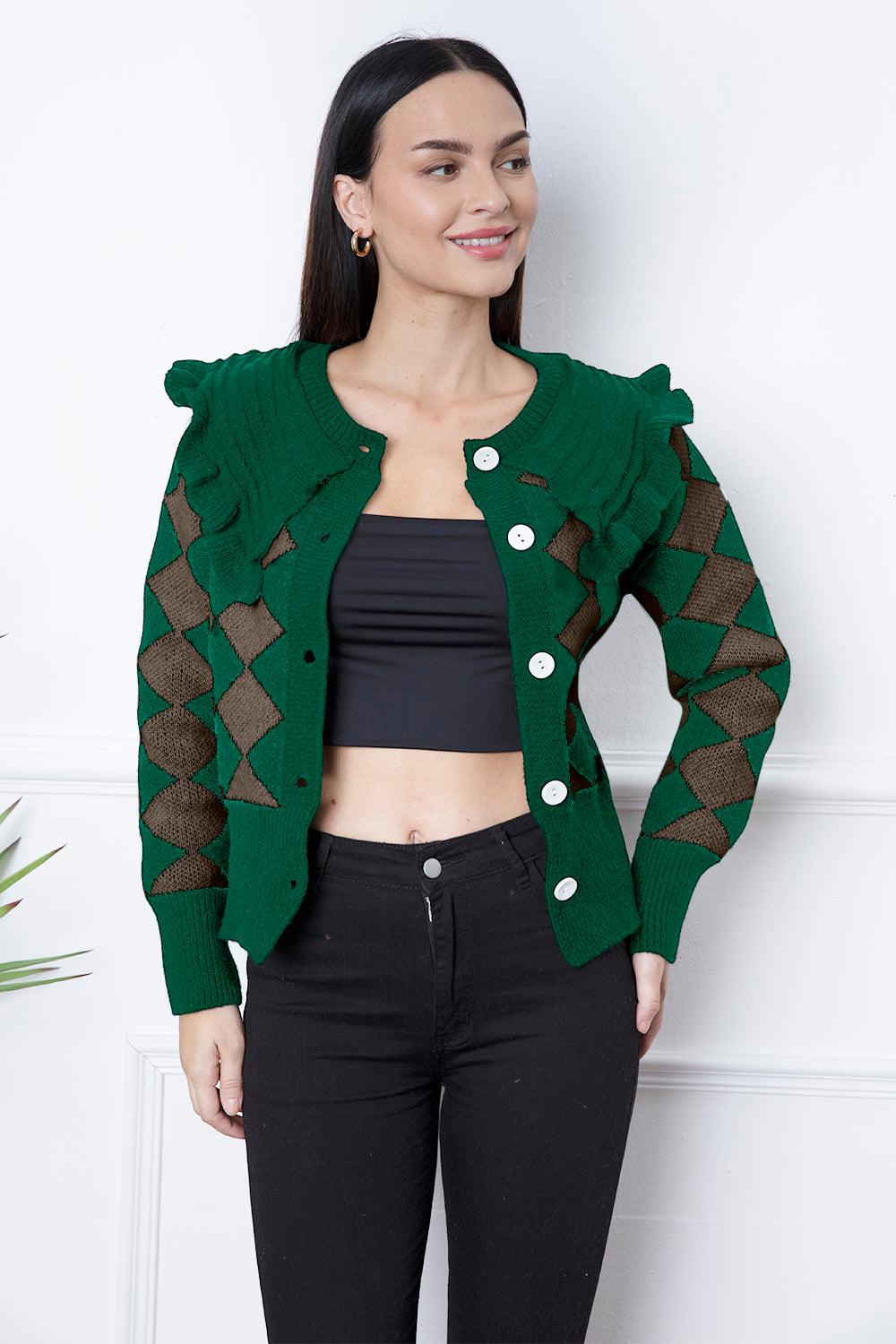 Argyle Element Button Up Ruffled Cardigan Carauana Store