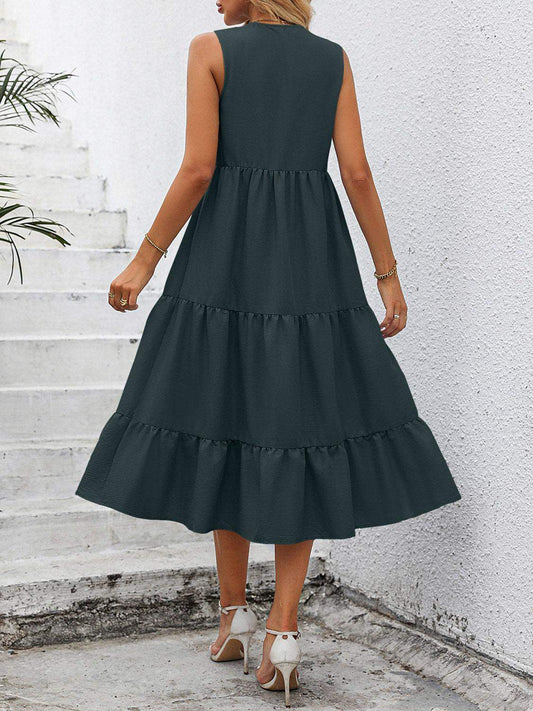 V-Neck Sleeveless Tiered Dress CaRaUaNa Fashion