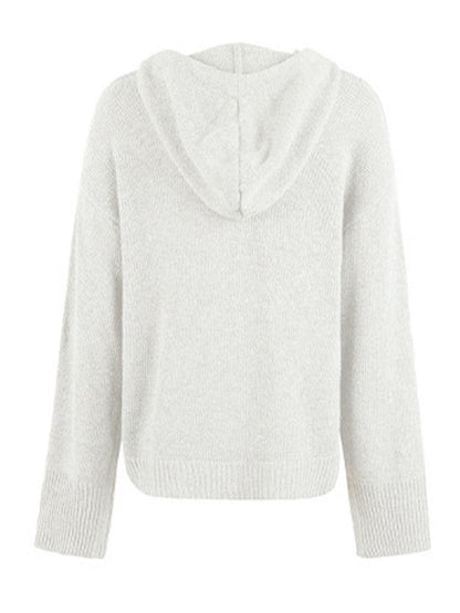 Drawstring Button Up Hooded Cardigan Carauana Store