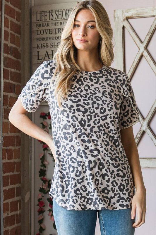 Heimish Leopard Round Neck Petal Sleeve T-Shirt Carauana Store