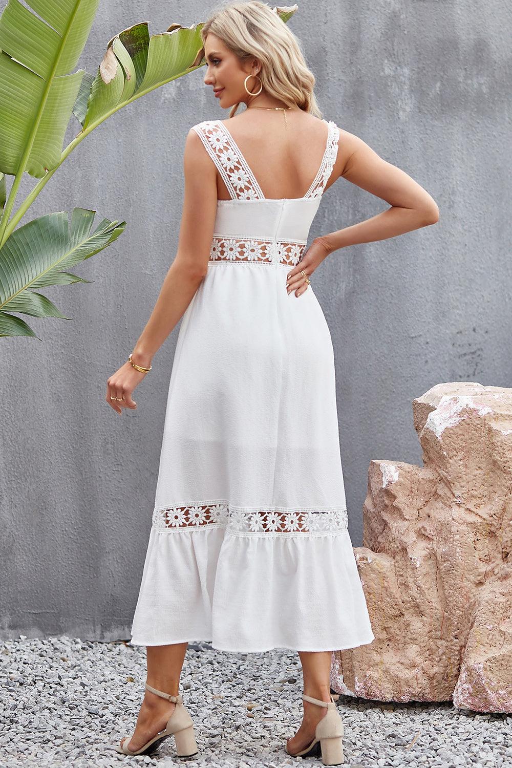 Spliced Lace Square Neck Sleeveless Midi Dress Carauana Store