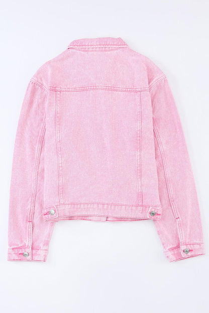 Pocketed Button Up Collared Neck Denim Jacket Carauana Store