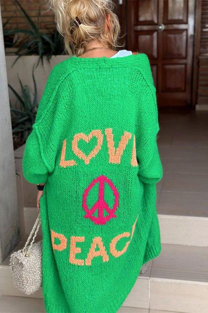 Letter Dropped Shoulder Long Sleeve Cardigan Carauana Store