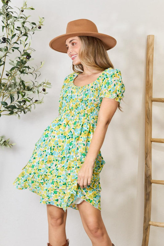 Double Take Smocked Scoop Neck Flounce Sleeve Mini Dress Carauana Store