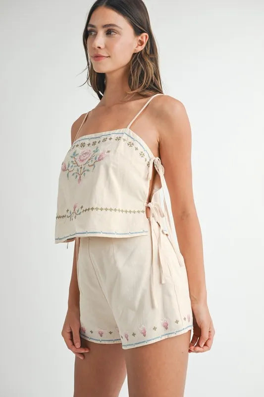 MABLE Embroidered Crop Top and Shorts Set Carauana Store