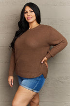 Zenana Breezy Days Plus Size High Low Waffle Knit Sweater Carauana Store