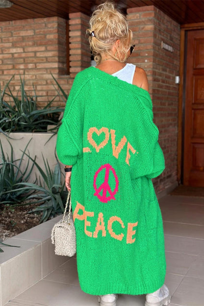 Letter Dropped Shoulder Long Sleeve Cardigan Carauana Store