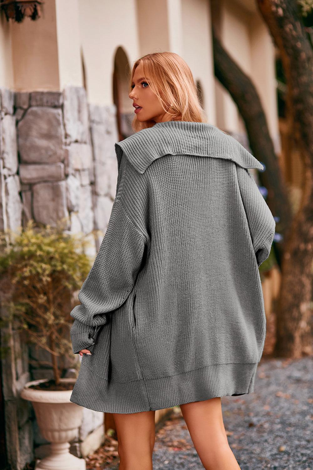 Collared Neck Button-Up Cardigan with Pockets Carauana Store