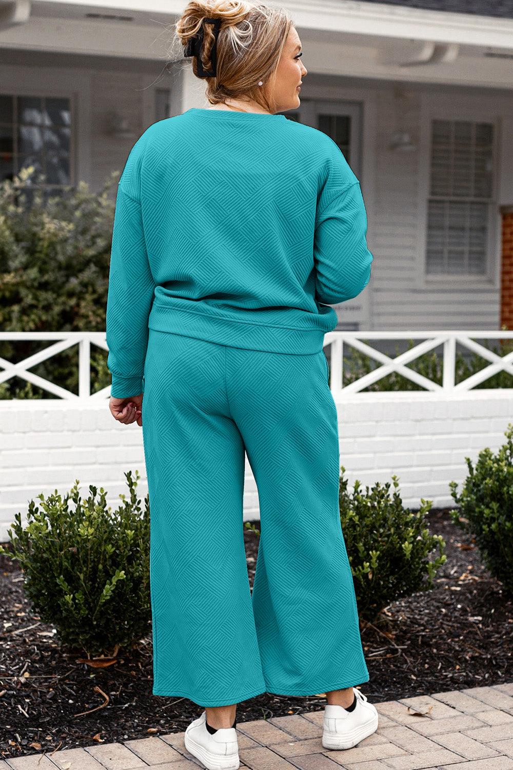 Double Take Full Size Textured Long Sleeve Top and Drawstring Pants Set Carauana Store