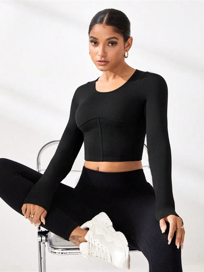 Round Neck Long Sleeve Active T-Shirt Carauana Store