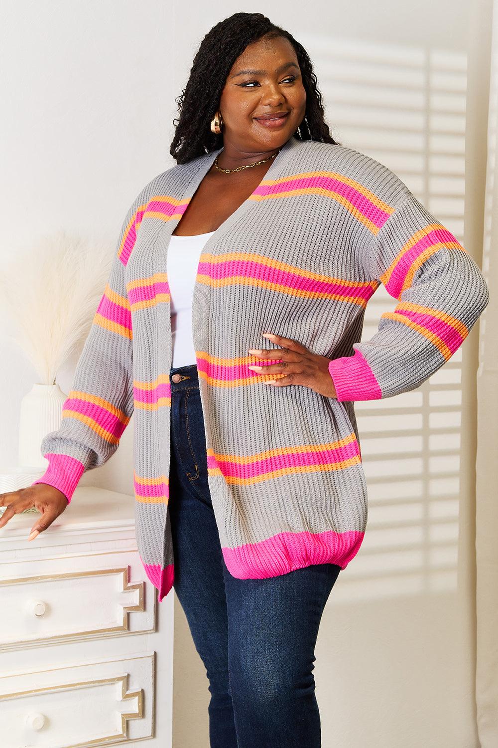 Woven Right Ribbed Long Sleeve Cardigan Carauana Store