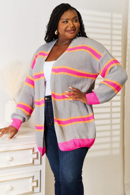 Woven Right Ribbed Long Sleeve Cardigan Carauana Store
