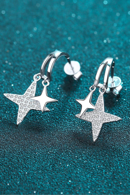 Moissanite Star Rhodium-Plated Drop Earrings CaRaUaNa Fashion