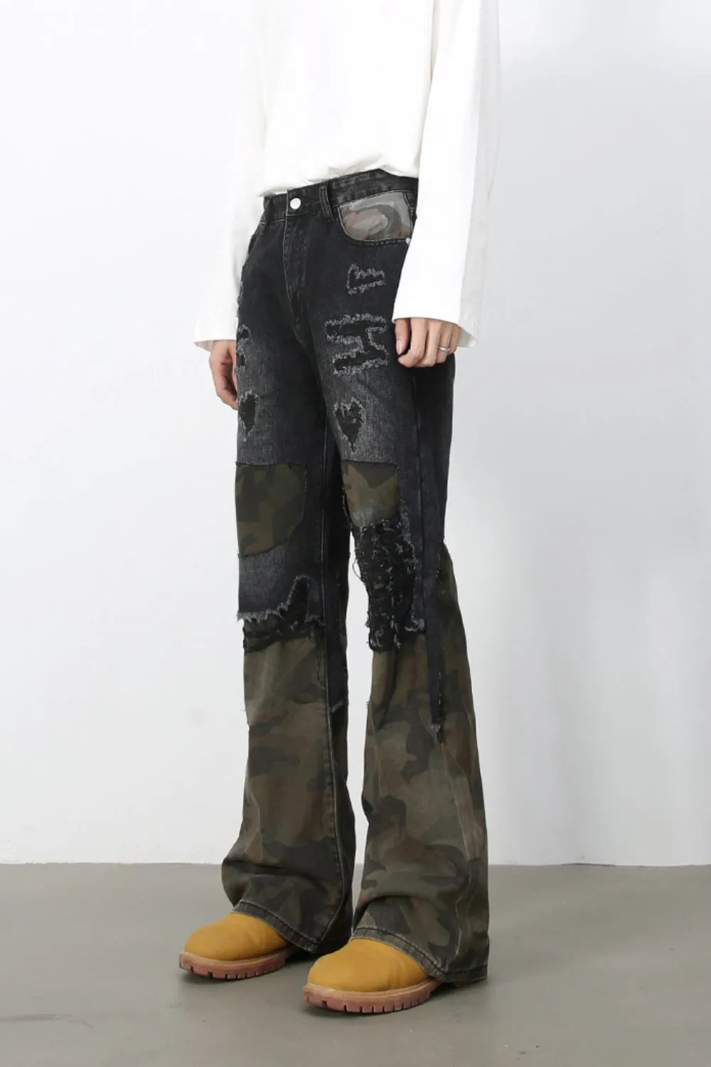Men's Frayed Hem Camouflage Jeans Carauana Store