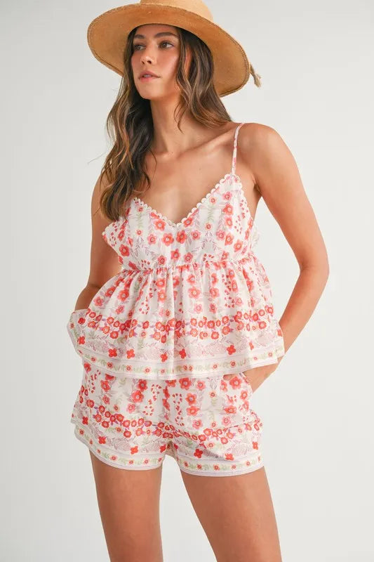 MABLE Floral Printed Peplum Top and Shorts Set Carauana Store