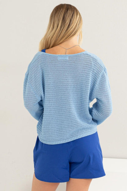HYFVE V-Neck Stripe Texture Long Sleeve Top Carauana Store