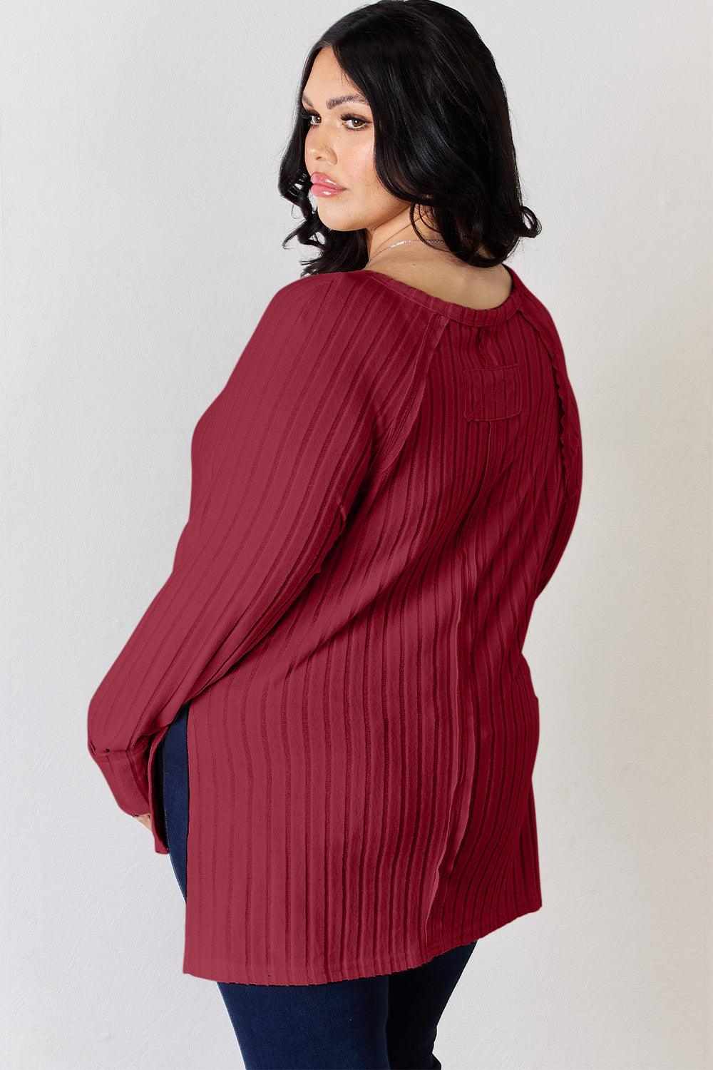 Basic Bae Full Size Ribbed Round Neck Slit T-Shirt Carauana Store