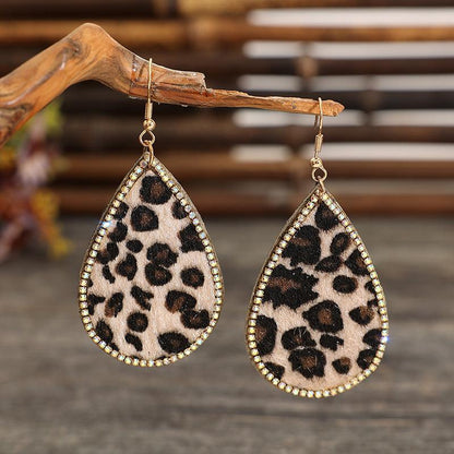 Zircon PU Leopard Teardrop Earrings Carauana Store
