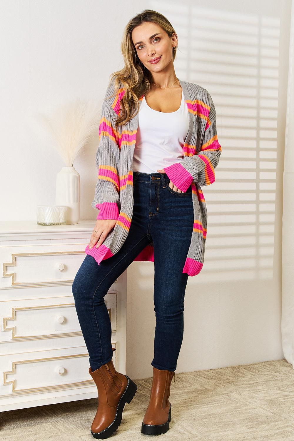 Woven Right Ribbed Long Sleeve Cardigan Carauana Store