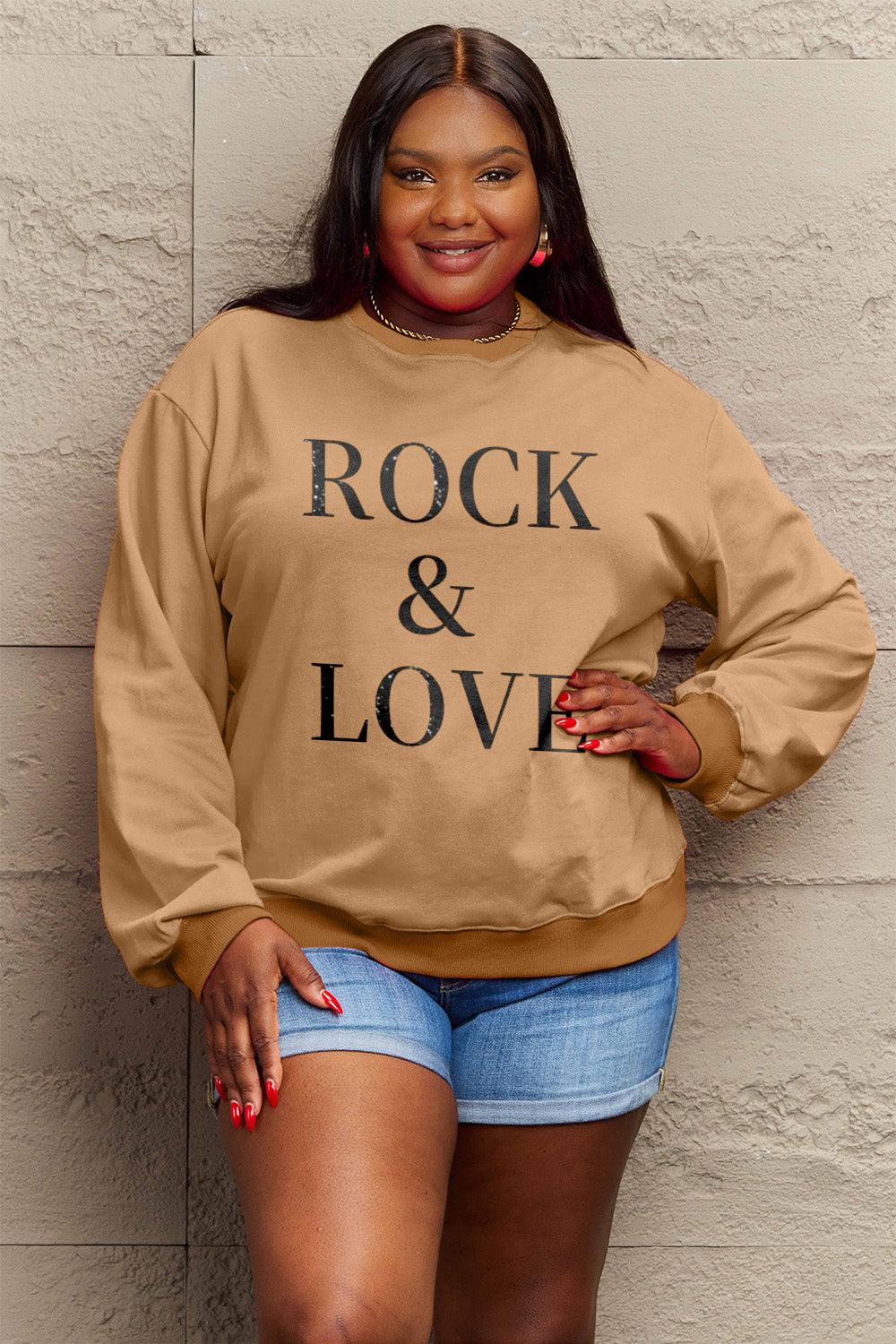 Simply Love Full Size ROCK ＆ LOVE Round Neck Sweatshirt Carauana Store