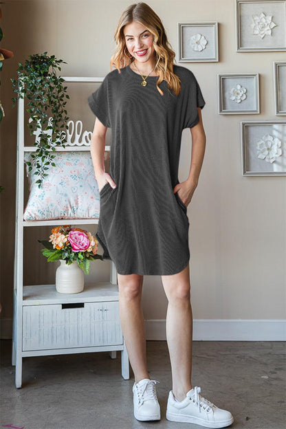 Heimish Full Size Ribbed Round Neck Short Sleeve Tee Dress Carauana Store