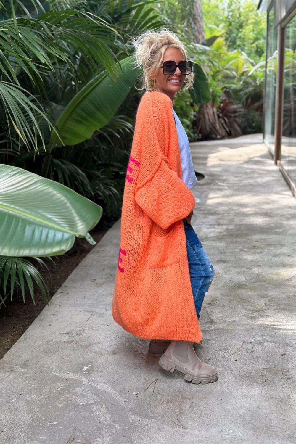Letter Dropped Shoulder Long Sleeve Cardigan Carauana Store