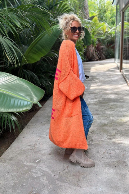 Letter Dropped Shoulder Long Sleeve Cardigan Carauana Store