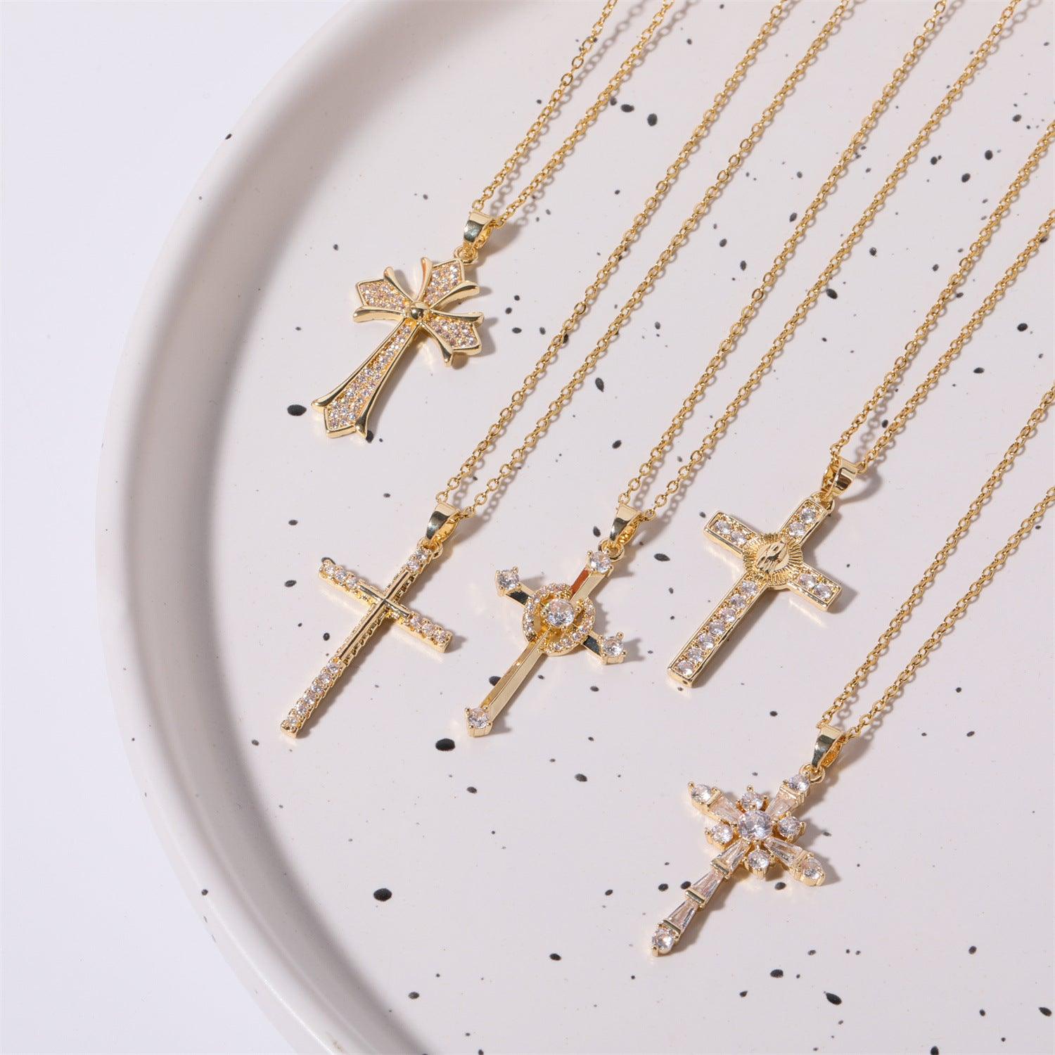 Stainless Steel Inlaid Zircon Cross Necklace Carauana Store