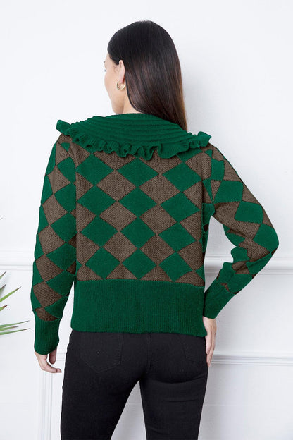Argyle Element Button Up Ruffled Cardigan Carauana Store