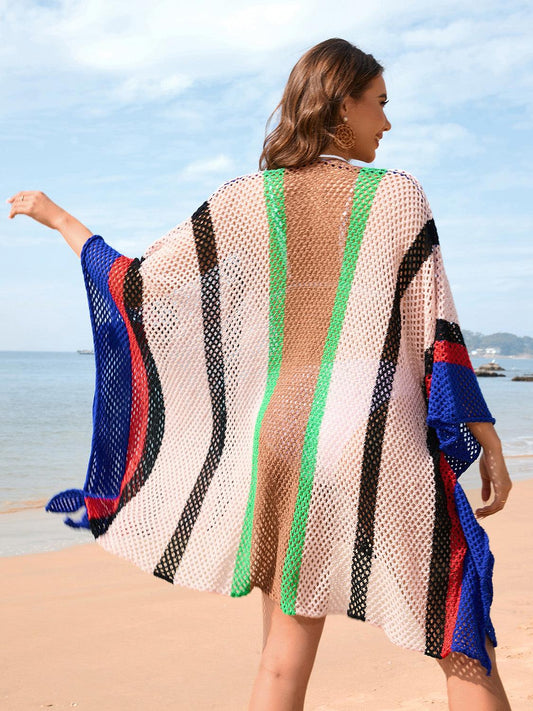 Openwork Color Block Plunge Cover-Up Carauana Store