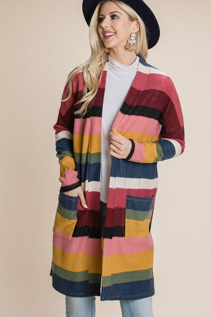 BOMBOM Color Block Striped Open Front Cardigan Carauana Store