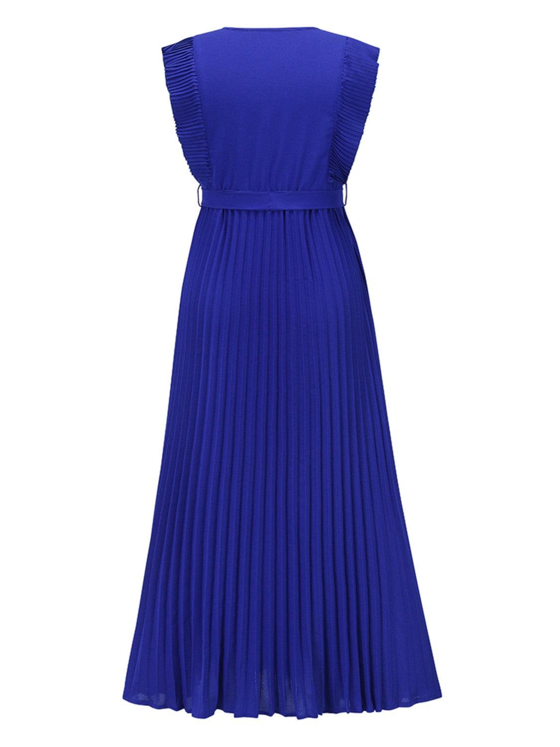Tied Surplice Cap Sleeve Pleated Dress Carauana Store