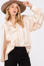 SAGE + FIG Notched Long Sleeve Blouse Carauana Store
