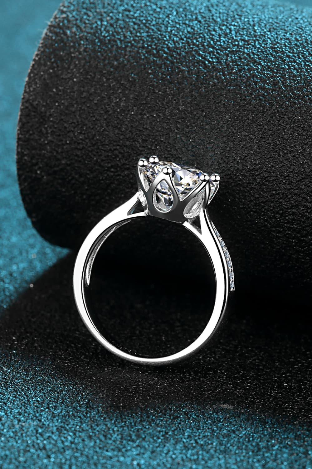 3 Carat Moissanite Rhodium-Plated Side Stone Ring Carauana Store