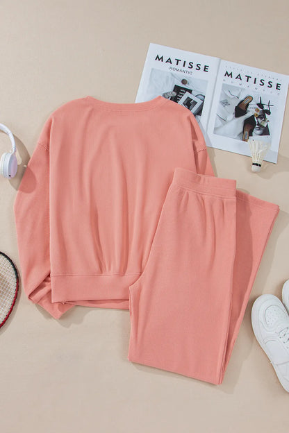 Round Neck Long Sleeve Top and Pants Set CaRaUaNa Fashion