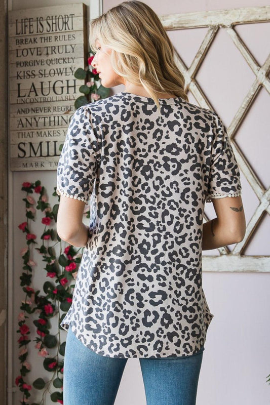 Heimish Leopard Round Neck Petal Sleeve T-Shirt Carauana Store