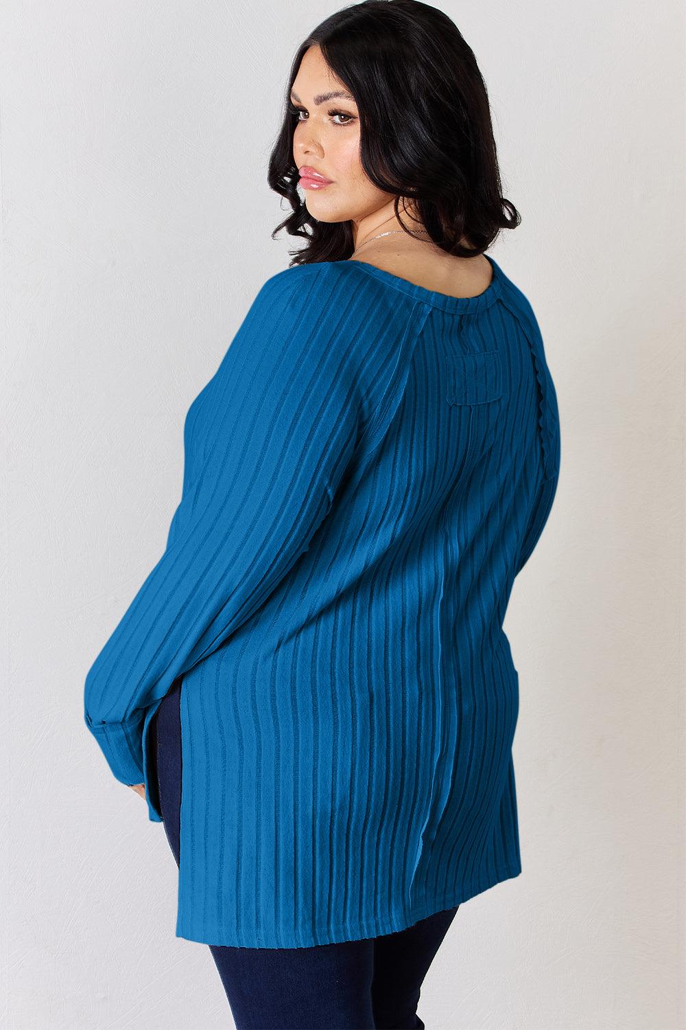 Basic Bae Full Size Ribbed Round Neck Slit T-Shirt Carauana Store