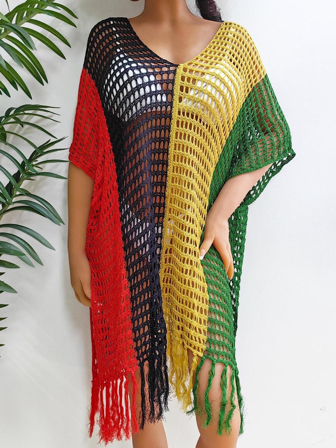 Fringe Color Block Scoop Neck Cover Up Carauana Store
