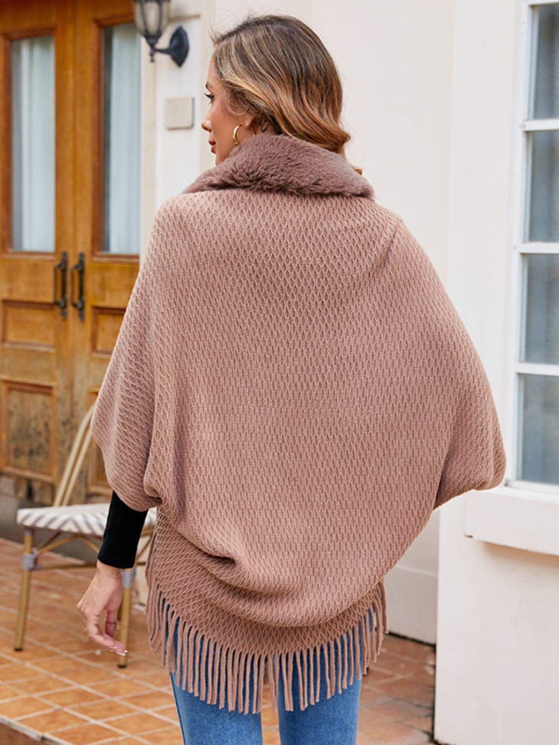 Open Front Fringe Hem Poncho Carauana Store