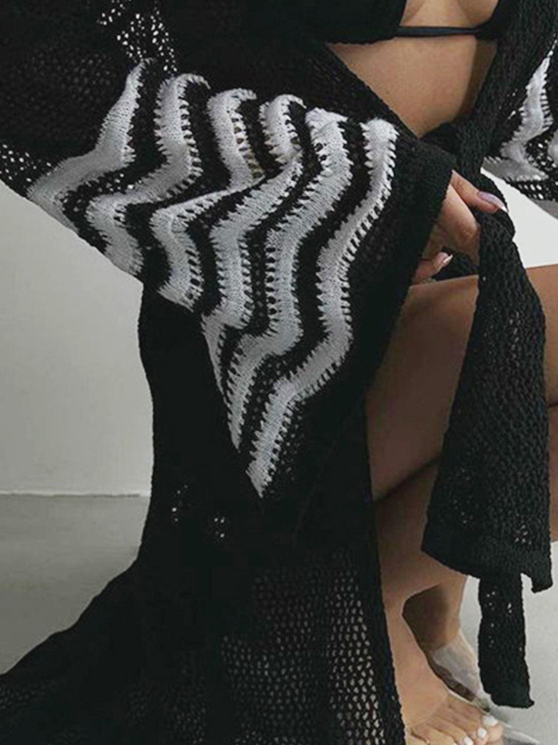 Openwork Striped Flare Sleeve Cover-Up Carauana Store
